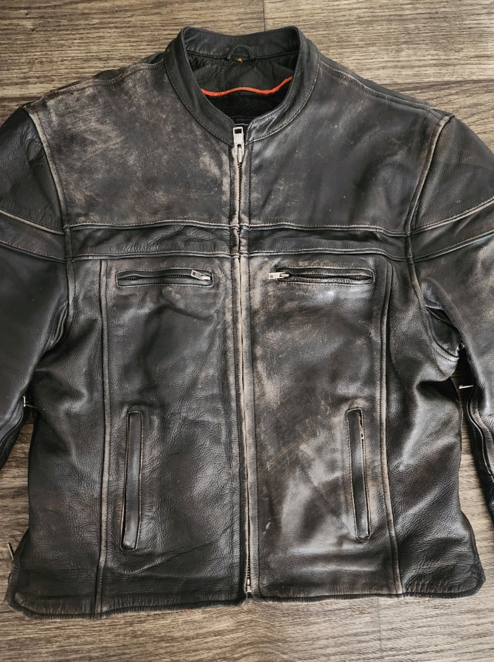 Ultimate Riders Vintage Distressed Leather Motorcycle Jacket Size XL - Picture 10 of 11